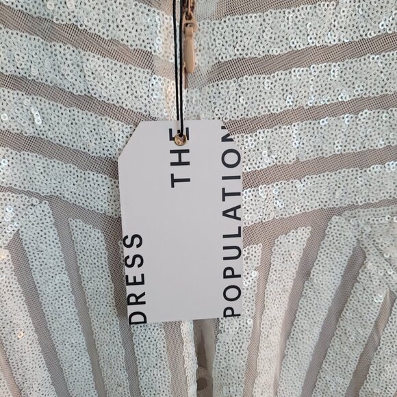 NEW DRESS THE POPULATION Emery Sequin Placement Dress White Size XXL - Picture 6 of 7